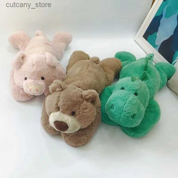 Animais de pelúcia de pelúcia kawaii crocodi brinquedo de pelúcia travesseiro dinossauro coelho urso polar brinquedo de pelúcia boneca macia urso preto plushies almofada decoração de casa presentes l240320