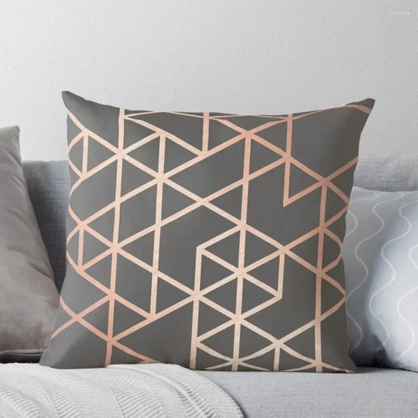 Kissenbezüge mit geometrischem Muster in Roségold und Grau für Sofa S, dekorativ