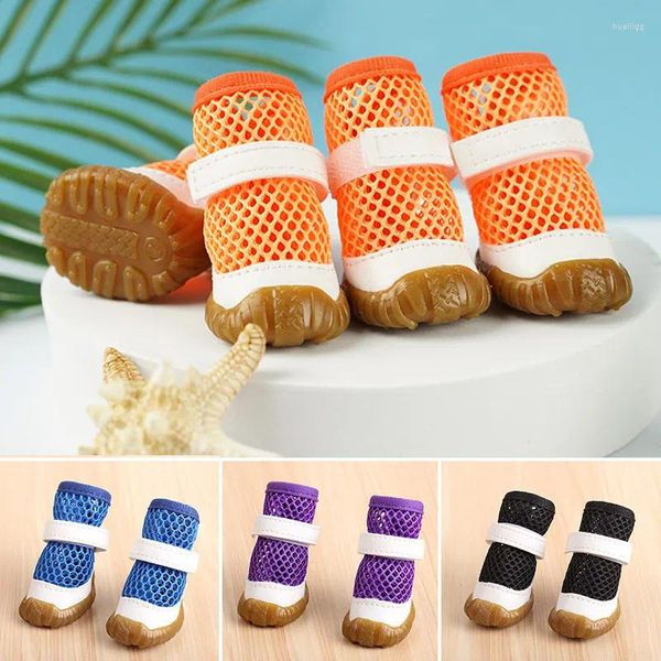 Vestuário para cães 4 pcs Verão Pet Net Sapatos Respirável Malha para Cães Pequenos Gatos Anti-Slip Chihuahua Teddy Pomeranian Botas Sandálias Filhote de Cachorro