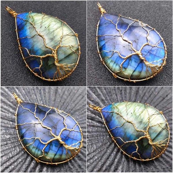 Collane con ciondolo Collana fatta a mano con albero della vita Labradorite irregolare naturale Pietra energetica curativa lucida Gioielli fai da te unisex