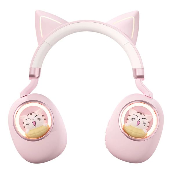 Kopfhörer/Headset süße Katzenohren Kopfhörer RGB Light Bluetooth 5.3 drahtloses Headset Faltbares HiFi Stereo Music Ohrhörer Kinder Geschenke