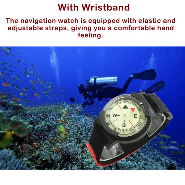 Bússola pulseira bússola mergulho navegação banda autoadesiva ajustável ferramenta de posicionamento rápido relógio rotativo mostrador luminoso