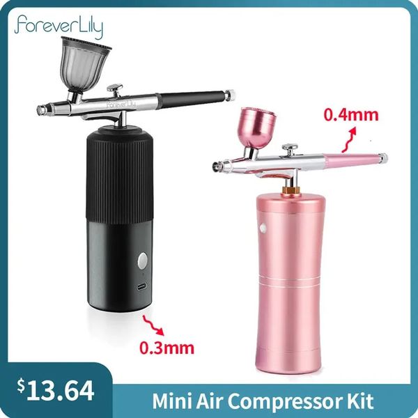 Kit compressore d'aria per aerografo wireless Pennello per manicure per unghie Trucco Spruzzatore per pittura Pistola per tatuaggi Torta artigianale Nano Mist 240318