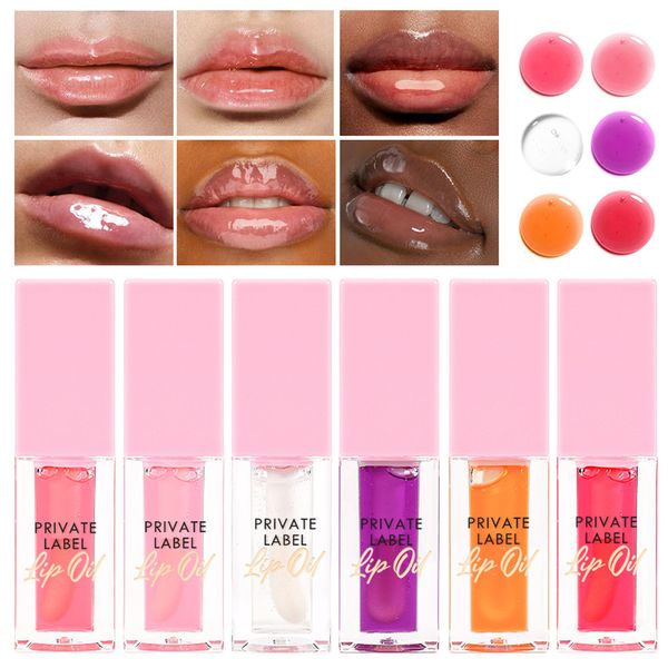 6 ml de debricação privada Lip Oil Lips personalizados lábios de lábios corpulentos brilho 7 sabor cereja hidratante Anti-secagem maquiagem de filme fofo rosa Cap