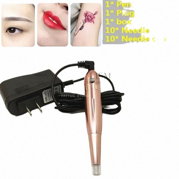 dermografo Beauty Tattoo Machine Semi-permanente Bordado Tattoo Gun Sobrancelha Lip Ctour Pen com Microblading PMU Needle Kit a6Fh #