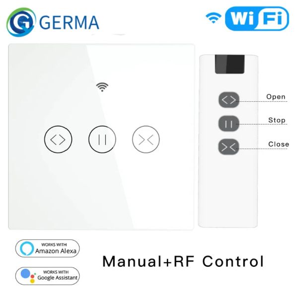 Control Germa WiFi RF433 Smart Touch Curtain Blinds Roller Switter Tuya Smart Life App Controle remoto, trabalho com Alexa Google Home