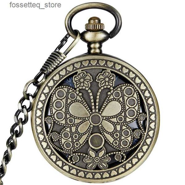 Relógios de bolso Luxo Butterfly Aço inoxidável Homens de aço vintage Squeleleton Dial Hand Wind Mechanical Macic Chain Pinging Relógio L240322