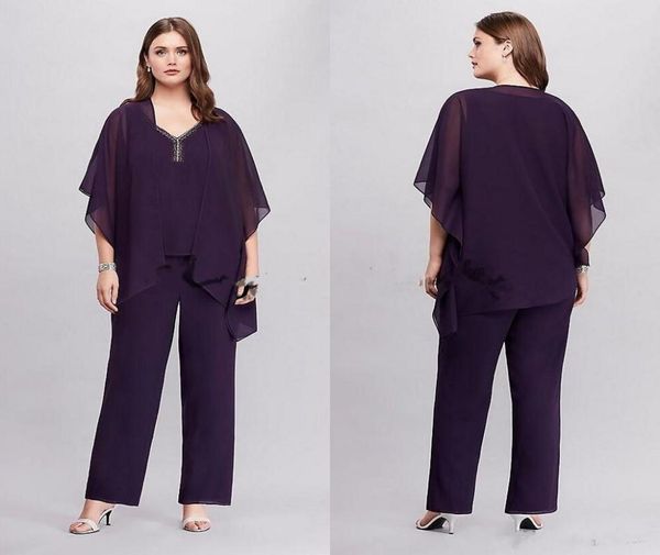 Roxo três peças flowy plus size pantsuit com jaqueta assimétrica 2018 novo personalizado fazer mãe da noiva noivo calça terno gow8121273