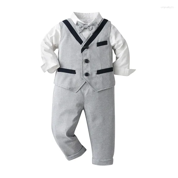 Set di abbigliamento 2024 Serie Autunno/Inverno Stile Inghilterra 3 Pezzi 6M-6T Manica lunga Gentleman Neonati maschi Vestito per la cerimonia nuziale