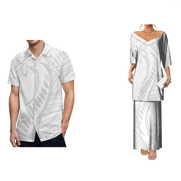 Vestidos de festa gota personalizado dia das mães polinésia samoan branco puletasi conjunto grande decote em v superior e saias ternos 2 pcs saia