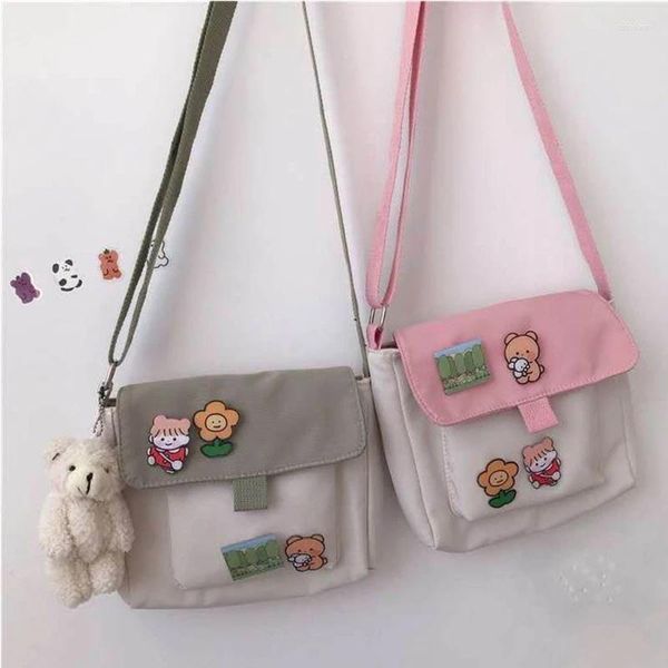 Omuz Çantaları Kadınlar İçin Alışveriş Tatlı Kawaii Karikatür Baskılı Tuval Baskı Günlük Mağaza Çantası Crossbody Çöp Çanta