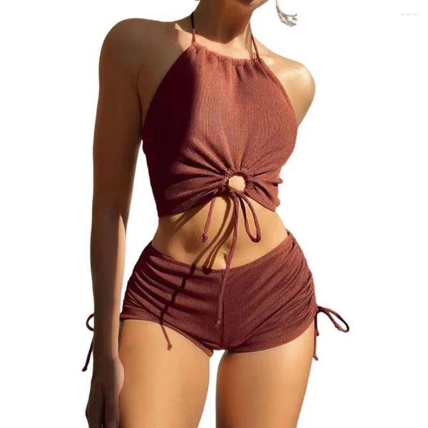 Costume da bagno da donna Costume da bagno a due pezzi Elegante bikini estivo con reggiseno allacciato a vita alta con coulisse Costume da bagno da spiaggia