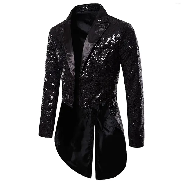 Jaquetas masculinas Mens Lantejoulas Tailcoat Turn Down Collar Cardigan Jaqueta Longa Vintage Glitter Temperamento Smoking Casaco Masculino Traje de Festa de Noite