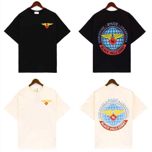Marchio di moda americano Rhude Earth Wings Flyball manica corta allentata primavera / estate T-shirt girocollo in puro cotone da uomo e da donna