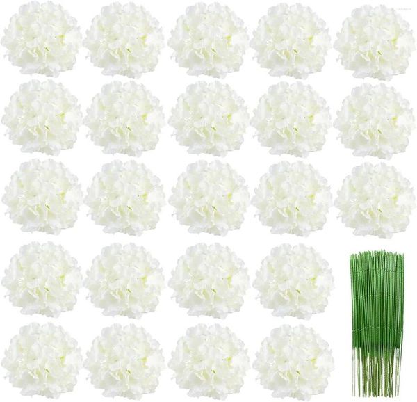 Fiori decorativi 25 pezzi 8 pollici grande testa di fiore artificiale di ortensia di seta con stelo utilizzato per la decorazione domestica della festa nuziale bianco latte