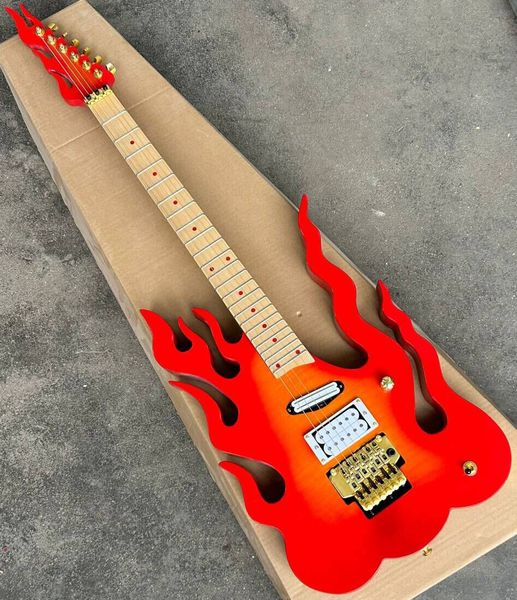 Feuerelektrische Gitarre im neuen Stil, maßgeschneiderte Gitarre für Kunden, goldene Hardware, rote Punkteinlage
