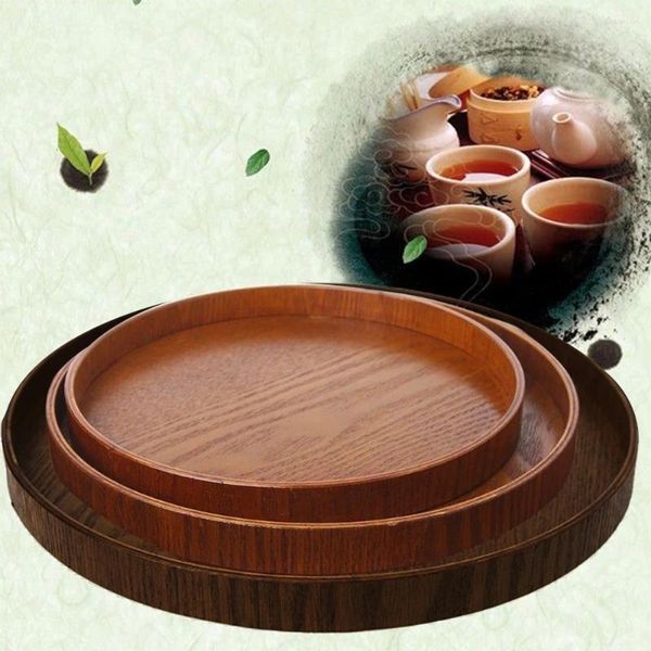 Bandejas de chá Bandeja de bambu de armazenamento de água de madeira Delicada Round Board Set Chinese Conjunto Decorativo Acessórios Tradicionais