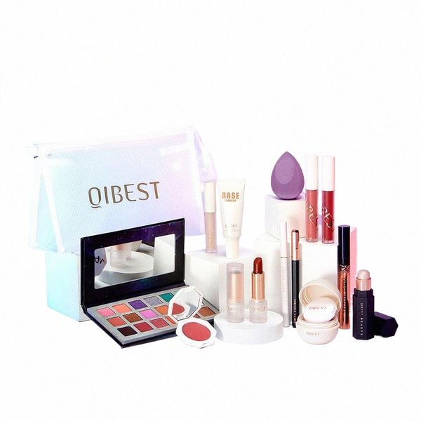 qibest conjunto completo de maquiagem kits de cosméticos tudo em um Eyeshadow Mascara Eyeliner Lip gloss com saco de cosméticos Kit de maquiagem profissional u1Zc #