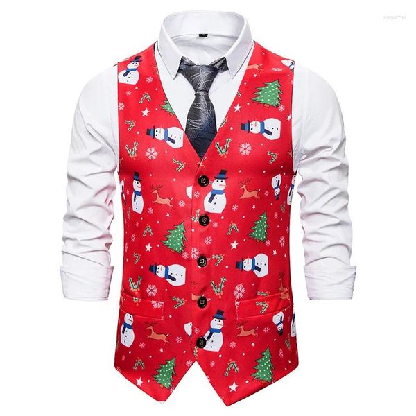 Gilet da uomo Gilet natalizio Stampa dell'anno Babbo Natale 3D Casual Plus Size Indossare Gilet da giacca maschile senza maniche