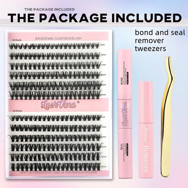 Cílios 240 PCS Clusters Lash Bond e Seal Ferramentas de maquiagem DIY Kit de extensão de cílios para colar acessórios de cola 240318