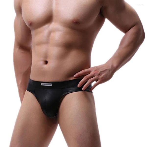 Unterhosen Herren Kunstleder G-String Tangas Sexy Micro Jockstrap Slip Schwarz T-Back Höschen Nylon Spandex Unterwäsche