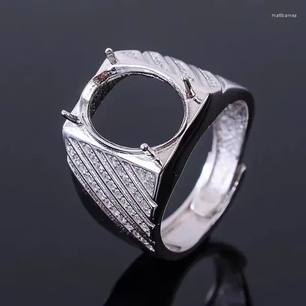 Anelli a grappolo Anello in argento sterling di lusso per uomo Base in pietra preziosa 925 con intarsio di gioielli di moda fai da te