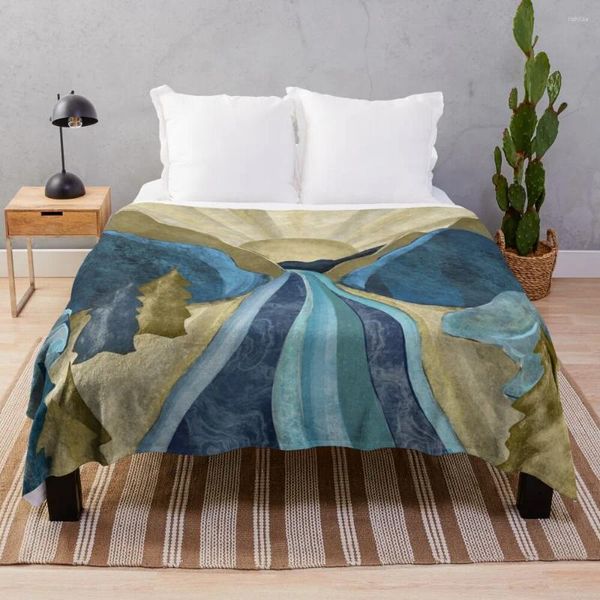 Cobertores Blue Gold Mountain River Sunrise Throw Cobertor para bebê pesado extra grande