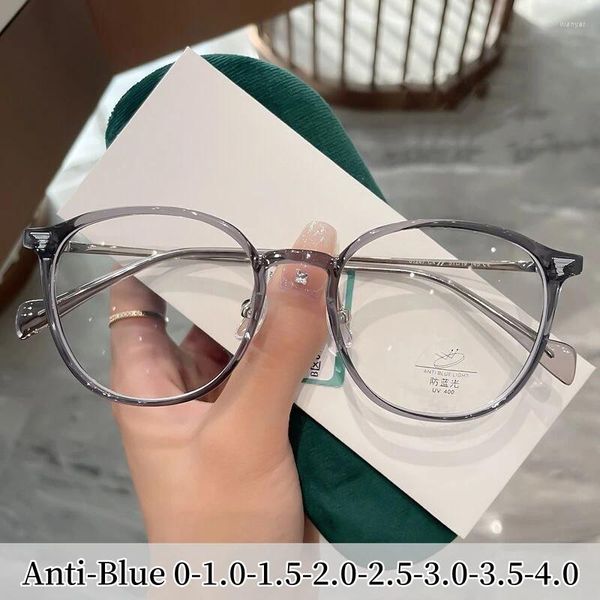 Sonnenbrille Mode Männer Frauen Ultraleichte Myopie Brillen Vintage Runde Rahmen Nahsichtbrille Anti-Blau Dioptrien 0 bis -4,0