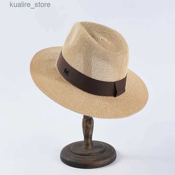 Hüte mit breiter Krempe, Eimerhüte, klassischer Sommerhut mit breiter Krempe für Damen, Strohhut mit flacher Oberseite, Unisex, Sonnenhut, Strandhut, Sonnenschutz, Jazzhut, Kentucky Derby-Hut, L240322