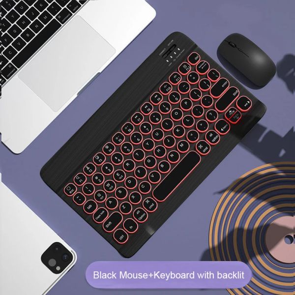 Combos Backlit Беспроводная клавиатура и комбинированная комбинированная клавиатура Bluetooth -клавиатура Двойная модель мышей для iOS iPad Android Phone The Windows планшет