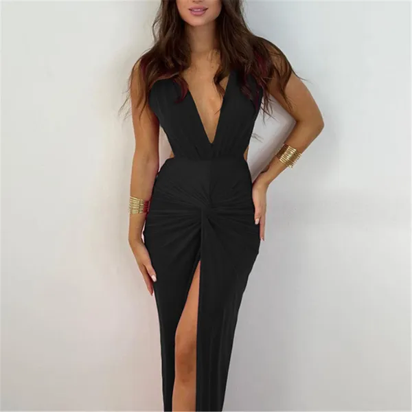 Abiti casual Donna Moda da donna Abito lungo con spacco lungo con scollo a V sexy senza schienale con gambe.Vestidos Para Mujer Abito da sposa da sera elegante