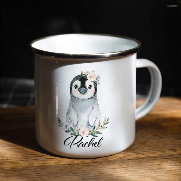 Canecas Nome personalizado das crianças PenguinEnamal Caneca 11oz Home Tea Cup Girl Presente de aniversário