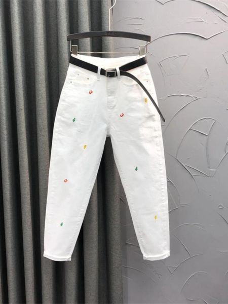 Jeans da donna S-3XL Ricamo da donna Pantaloni larghi in denim Harem larghi bianchi a vita alta Primavera Autunno Pantaloni larghi femminili chic