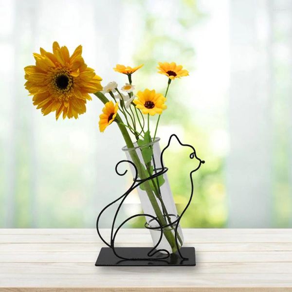 Vasen Eisen Blumenbehälter Rohrbehälter Hydroponische Vase Glas Ornament Metallkunst mit Rahmen