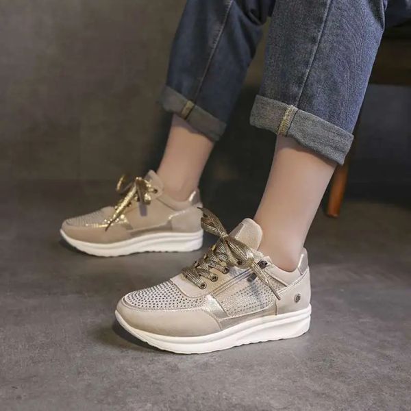 Boots Casual Women Shoes Gold Sneakers Platform Trainers Sport Sapatos femininos com tênis com zíper Sneakers femininos Dropshipp