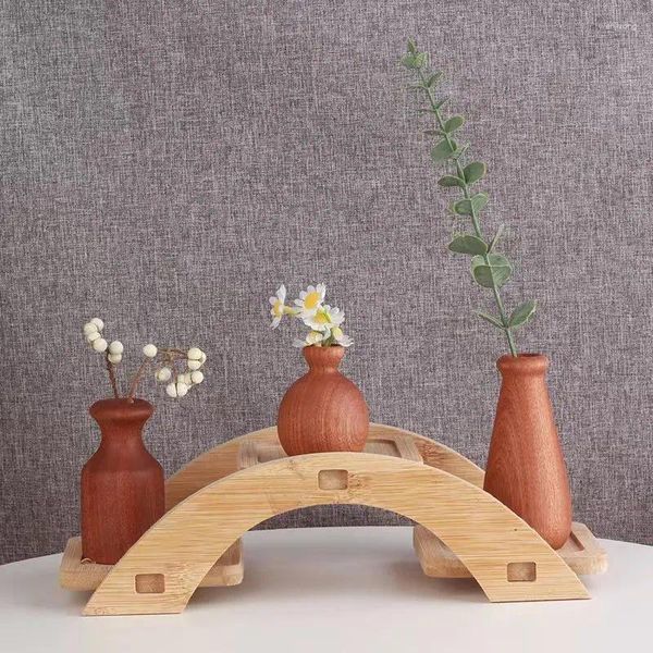 Vasi Vaso piccolo in legno Inserto per fiori in legno massello Decorazione da tavolo Ornamenti semplici fatti a mano retrò
