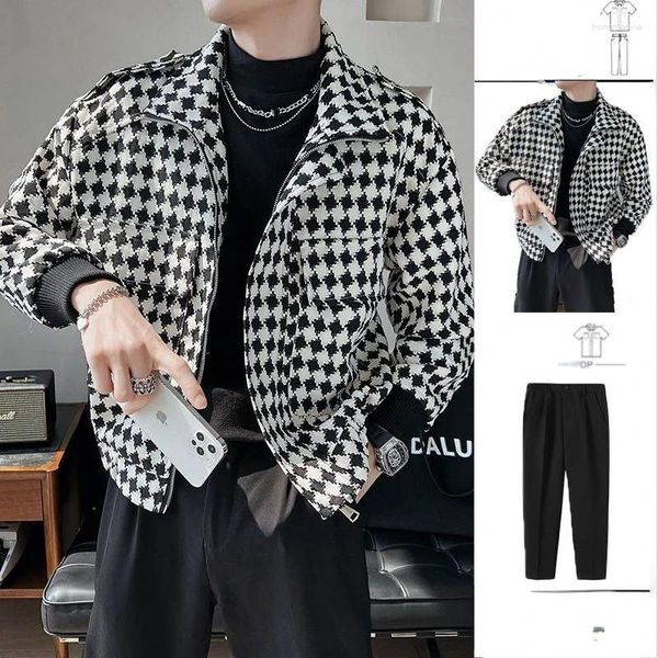 Fatos masculinos homens negócios casual terno 2 peça estilo vintage casamento bordado vestido roupas jaquetas xadrez e calças de cordão f79