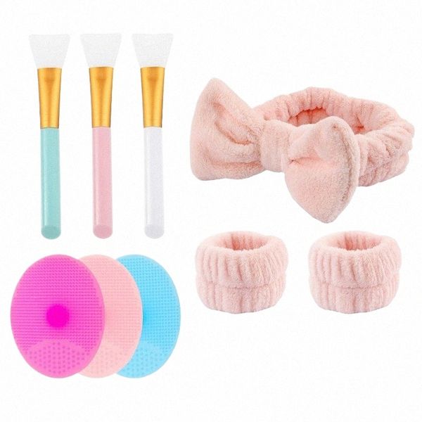 3pcs Faixa de pulso Facial Headbands com 3 escovas de máscara 3Mini Silice Face Brushes Yoga Spa Bath Shower Make Up Skin Care Tools k6Mg #