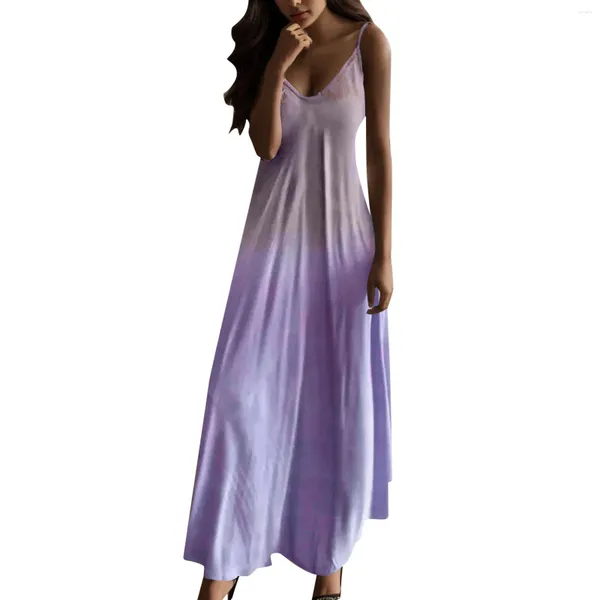 Casual Kleider Sommerkleid Für Frauen Elegante Spaghetti Strap Farbverlauf Lose Fit Maxi Kleid Plus Größe Ärmellose Robe Femmes