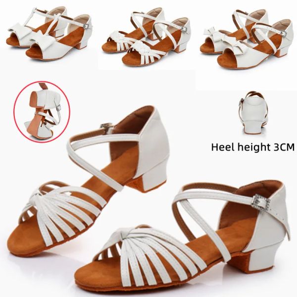 Schuhe neue weiße Leder Mädchen Ballsaal Tanz Schuhe Kinder Low Heel Ladies Frauen Latin Dance Schuhe Kinder professionelle Tanzschuhe