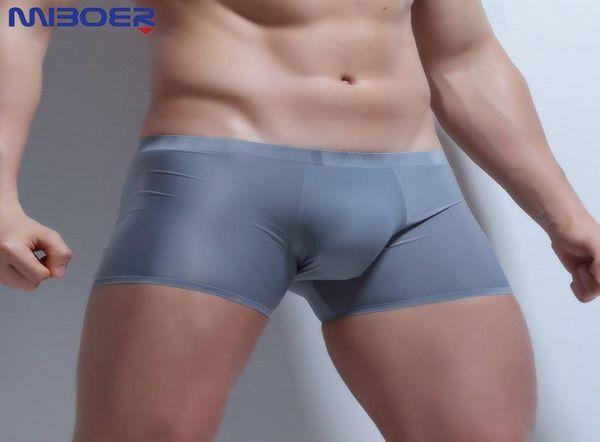 Boxer de seda gelo sexy masculino transparente roupa interior masculina cintura baixa deslizamento homme 3xl cuecas boxers ver através dos boxers dos homens marca9624988