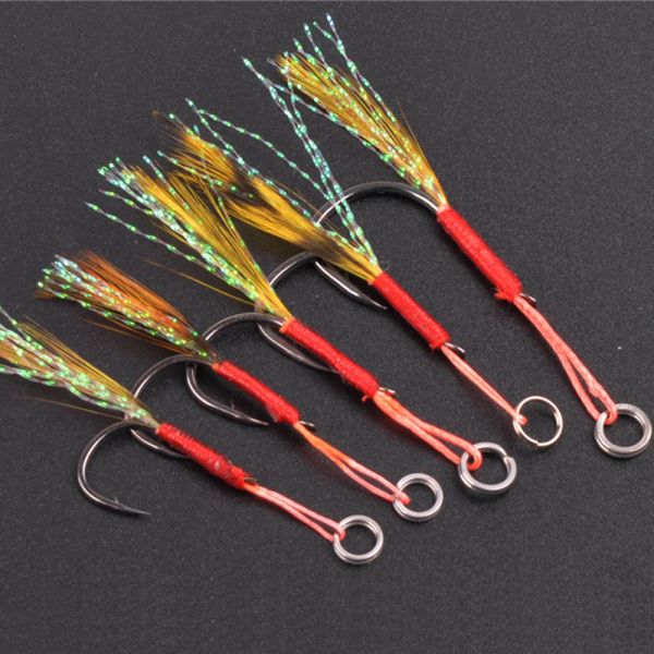 Ami da pesca 100 pezzi Slow Metal jig Assist hooks Trolling Ami da pesca in acqua salata con lenza Anelli divisi Fly Tying up Jigging bait Tackle