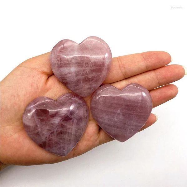 Statuette decorative Bellissimo 1 pezzo Lavanda naturale Quarzo rosa Amore a forma di cuore Campione Guarigione Pietra lucida Pietre preziose Cristalli