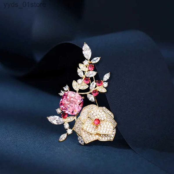 Pins Broschen SUYU Neue Modische Damen Luxus Design Blumen Brosche Elegante Accessoires Kamelie Brosche Festival Geschenk L240323