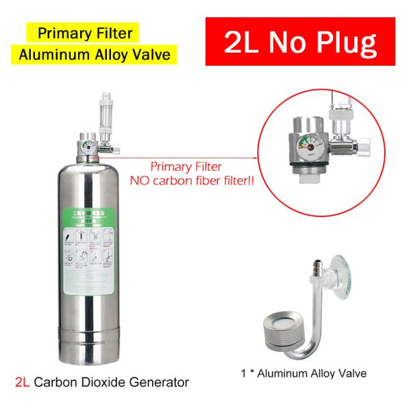 Acessórios Kit gerador de CO2 2L / 1L para tanque de peixes de aquário DIY Cilindro de gás de aço inoxidável de alta pressão + válvula de alumínio Conjunto de reator de CO2