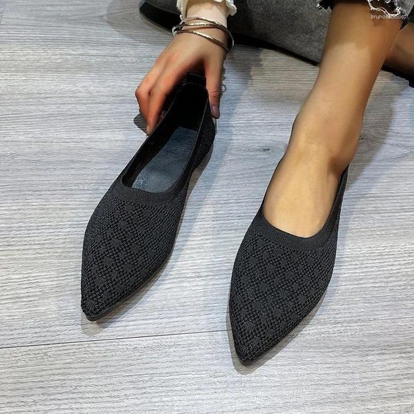 Sapatos casuais 2024 mulheres malha respirável apontou toe senhoras conforto ballet apartamentos deslizamento em mocassins rasos escritório barco plano