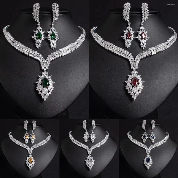 Collana orecchini set 3 pezzi/set brillante Dubai Heave Stone lavoro grande cena di lusso costume da sposa per donna