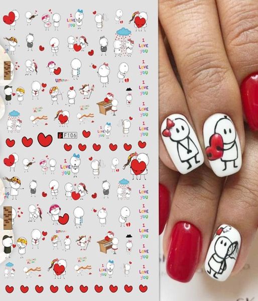 1 Blatt 3D-Valentinstag-Weihnachtsaufkleber für Frauen, Nagelkunst-Dekorationen, niedliche Cartoon-Liebhaber-Schieber, Weihnachtsmann-Design-Abziehbilder, Manicur4715878