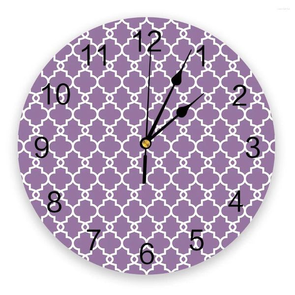 Relógios de parede Geometria Marroquina Roxo Relógio Redondo Criativo Decoração de Casa Sala de Estar Quartzo Agulha Pendurado Relógio