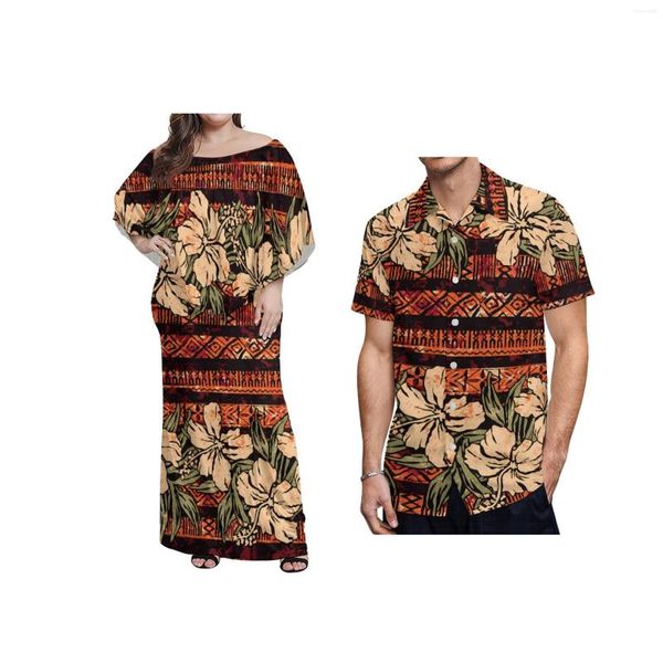 Parti elbiseleri büyük boyut 7xl Hawaii Lady Polinesian kabile baskısı için omuz elbisesi kapalı kadınlar gündelik özel panço